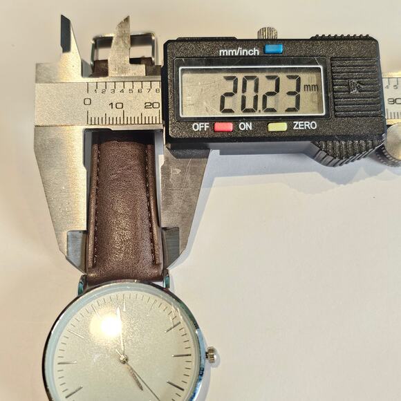 Women's Quartz Watch White Dial Brown Faux Leather Band Silver Case 40mm - Picture 4 of 12